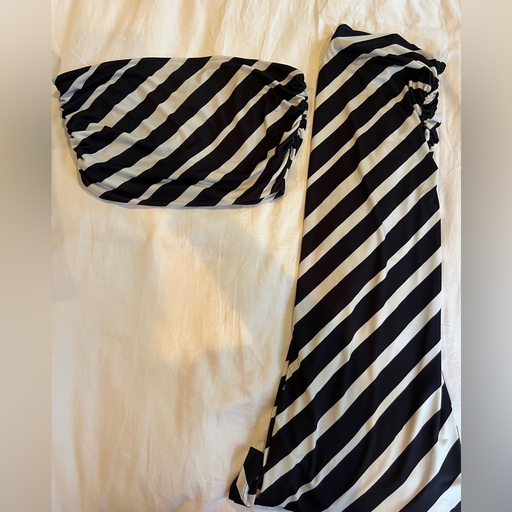 H&M Black and White Striped Skirt Set